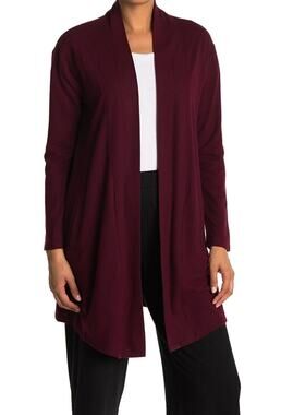 Melloday Women's Open Cardigan Sweater Large Wine NWT Slash Pockets Tunic Length